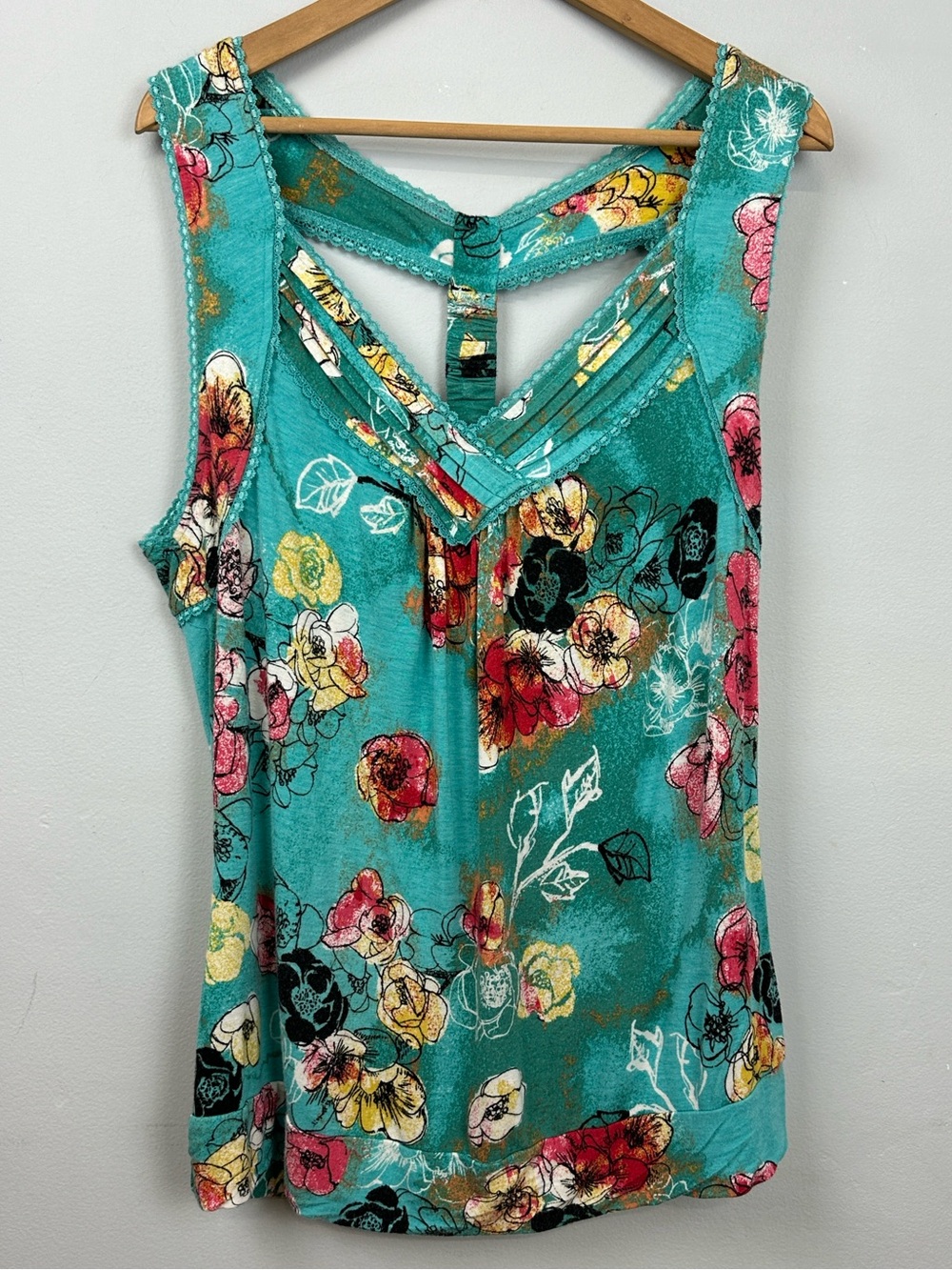 American Rag Teal Floral T-Back Tank Top Sz 2X